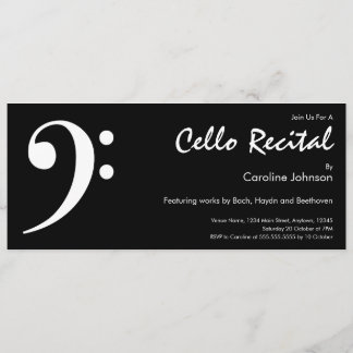 Modern Black White Music Cello Concert Recital Invitation
