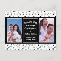 Modern Black White Music Notes Photo Save the Date