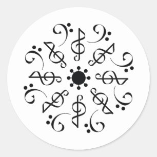 Modern Black & White Music Pattern Classic Round S Sticker