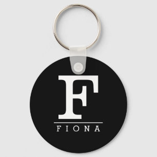 Modern black & white name initial monogram letter key ring