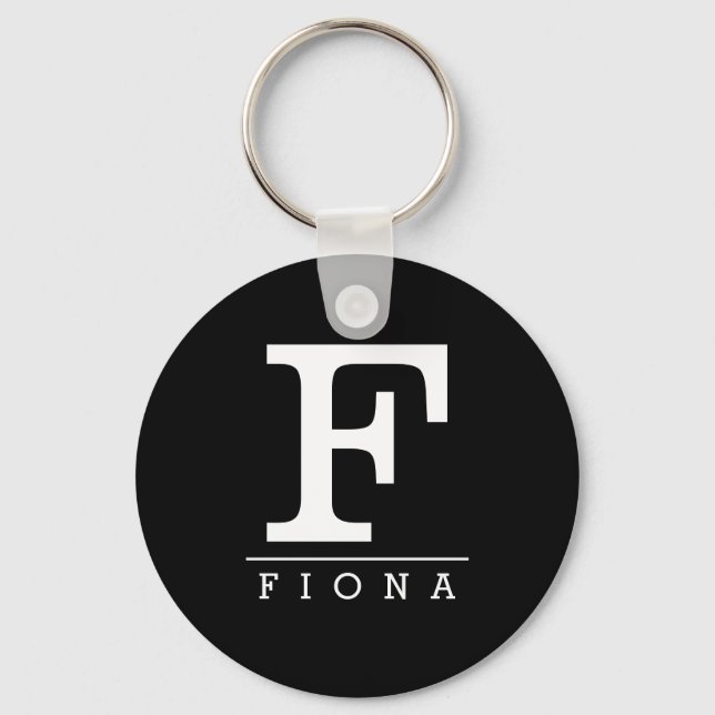 Modern black & white name initial monogram letter key ring (Front)