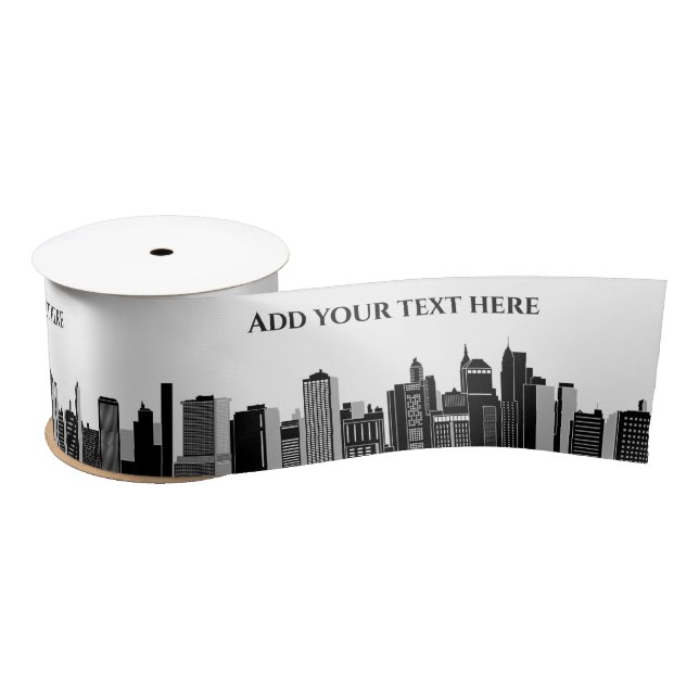 Modern Black & White New York Skyline Template Satin Ribbon (Spool)