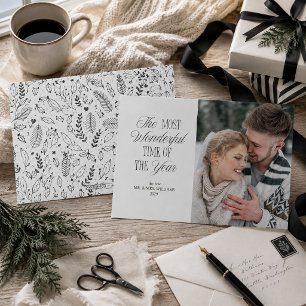 Modern Black & White Newlywed Christmas Photo Holiday Card