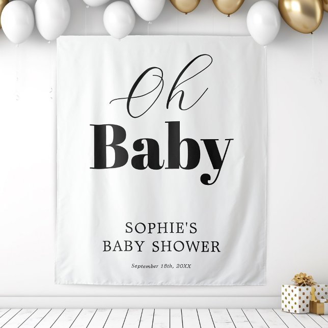 Modern Black White Oh Baby Shower Tapestry (Creator Uploaded)