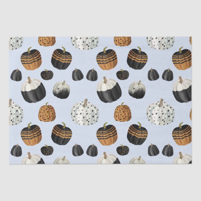 Modern Black White Orange Pumpkin Pattern Tissue Paper (Front)