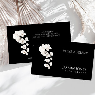Modern Black White Orchid Floral Business Referral Card