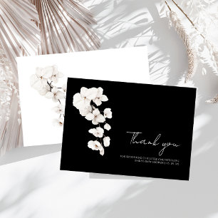 Modern Black White Orchids Floral Baby Shower Thank You Card