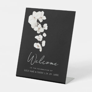 Modern Black White Orchids Wedding Table Sign