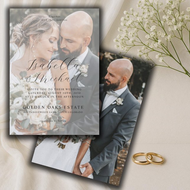 Modern Black & White Overlay Photo Wedding  Invitation (Creator Uploaded)