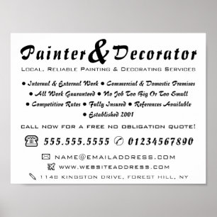 Modern Black & White Painter & Decorator Poster