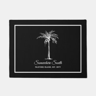 Modern Black White Palm Tree Personalised Doormat
