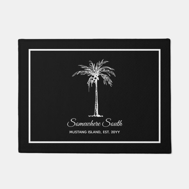 Modern Black White Palm Tree Personalised Doormat (Front)