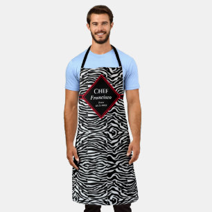 Modern Black White Pattern Red Diamond Chef Apron