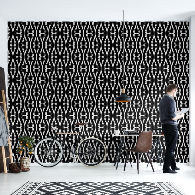 Modern Black White Pattern  Wallpaper (Living Room)