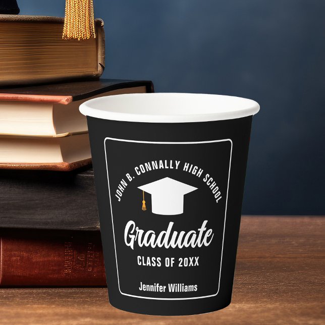 Modern Black White Personalised Graduation Party Paper Cups (Creator Uploaded)