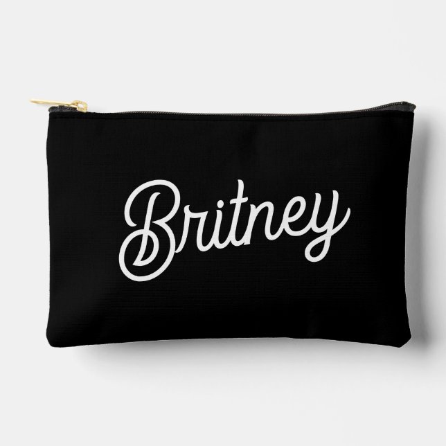 Modern Black White Personalised Monogram and Name  Accessory Pouch (Front)