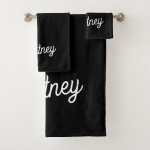 Modern Black White Personalised Monogram and Name Bath Towel Set