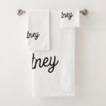 Modern Black White Personalised Monogram and Name  Bath Towel Set<br><div class="desc">The Modern Black White Personalised Monogram and Name Bath Towel Set sounds like a luxurious addition to any bathroom. The sleek black and white design, combined with personalised details, adds a touch of elegance and sophistication. It’s perfect for creating a cohesive and stylish look while providing comfort and functionality. If...</div>