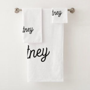 Modern Black White Personalised Monogram and Name  Bath Towel Set