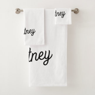 Modern Black White Personalised Monogram and Name  Bath Towel Set