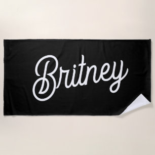 Modern Black White Personalised Monogram and Name  Beach Towel