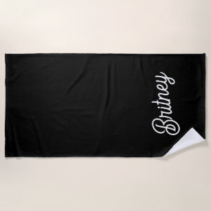 Modern Black White Personalised Monogram and Name Beach Towel