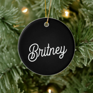 Modern Black White Personalised Monogram and Name Ceramic Tree Decoration