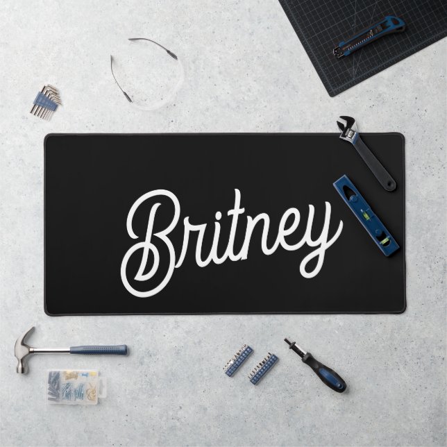 Modern Black White Personalised Monogram and Name  Desk Mat (Workstation)