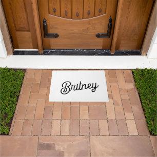 Modern Black White Personalised Monogram and Name  Doormat