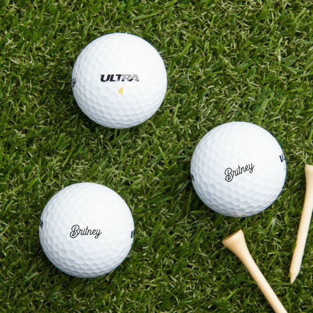 Modern Black White Personalised Monogram and Name  Golf Balls (Insitu Grass)