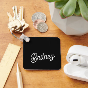 Modern Black White Personalised Monogram and Name Key Ring