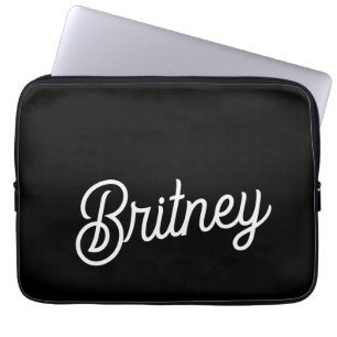 Modern Black White Personalised Monogram and Name Laptop Sleeve