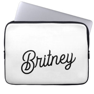 Modern Black White Personalised Monogram and Name Laptop Sleeve