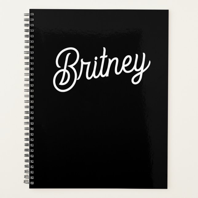 Modern Black White Personalised Monogram and Name  Planner (Front)