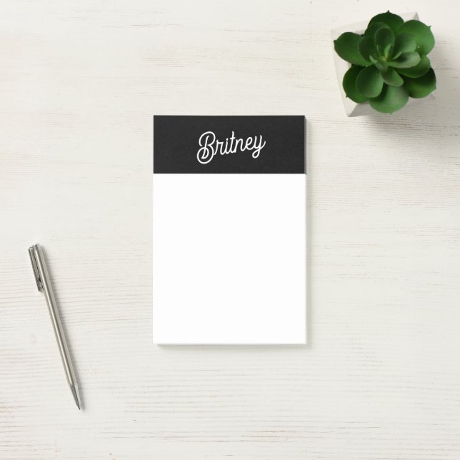 Modern Black White Personalised Monogram and Name  Post-it Notes (Office)