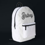 Modern Black White Personalised Monogram and Name  Printed Backpack<br><div class="desc">The Modern Black White Personalised Monogram and Name Printed Backpack sounds like a chic and functional accessory! The black and white colour scheme with personalised details would make it a standout piece, perfect for both everyday use and special occasions. If you have any specific features or design elements in mind,...</div>