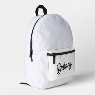 Modern Black White Personalised Monogram and Name  Printed Backpack