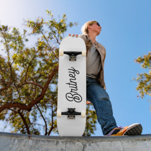 Modern Black White Personalised Monogram and Name Skateboard
