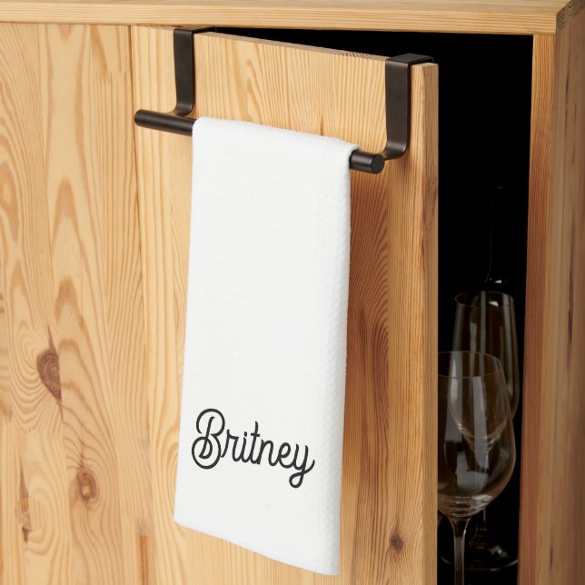 Modern Black White Personalised Monogram and Name  Tea Towel (Thirds Fold)