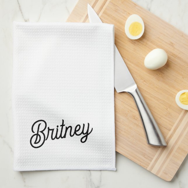 Modern Black White Personalised Monogram and Name  Tea Towel (Quarter Fold)