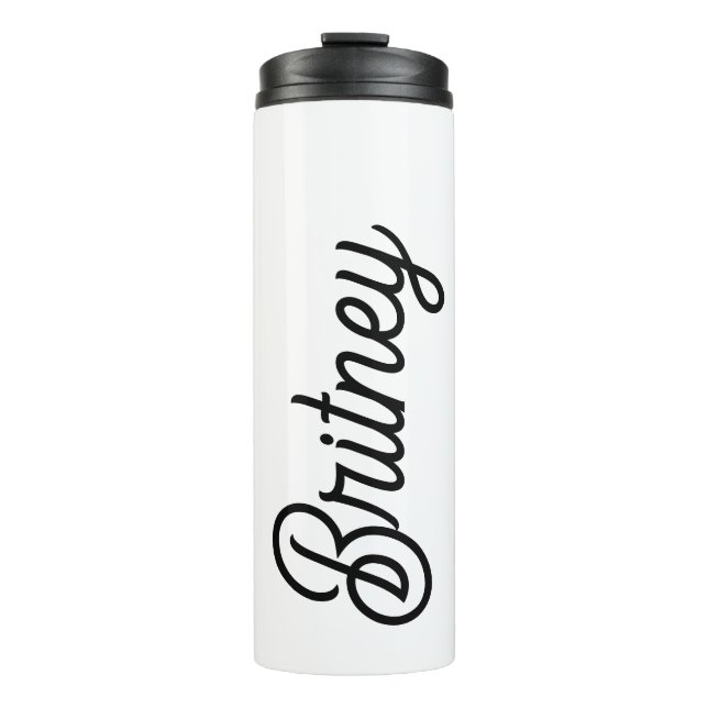 Modern Black White Personalised Monogram and Name  Thermal Tumbler (Front)