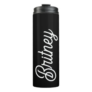 Modern Black White Personalised Monogram and Name Thermal Tumbler