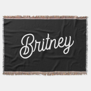 Modern Black White Personalised Monogram and Name  Throw Blanket