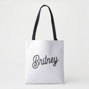 Modern Black White Personalised Monogram and Name  Tote Bag