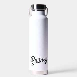 Modern Black White Personalised Monogram and Name Water Bottle
