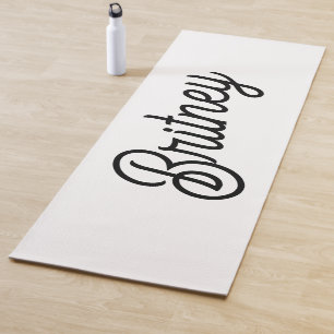 Modern Black White Personalised Monogram and Name Yoga Mat