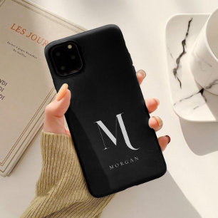 Modern Black & White Personalised Monogram iPhone 15 Case