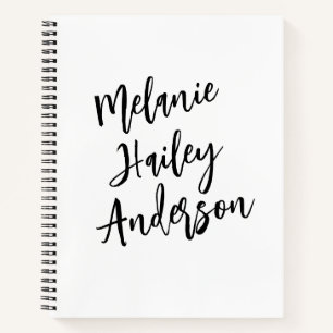 Modern Black White Personalised Monogram Name  Notebook