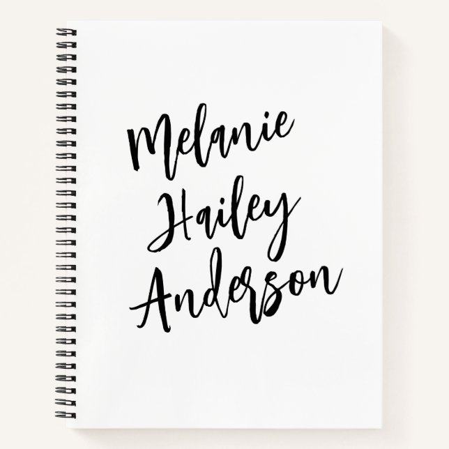 Modern Black White Personalised Monogram Name  Notebook (Front)