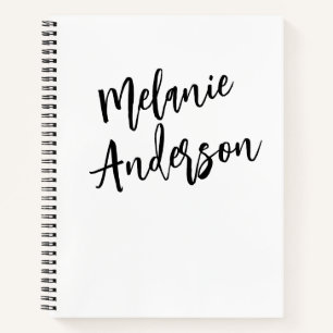Modern Black White Personalised Monogram Name  Notebook